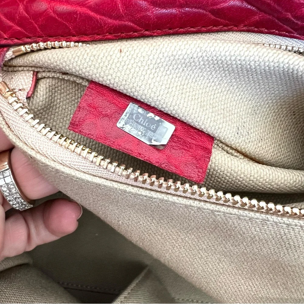 CHLOE Dree Red Structured Pebbled Leather Gold Hardware Shoulder Tote Satchel